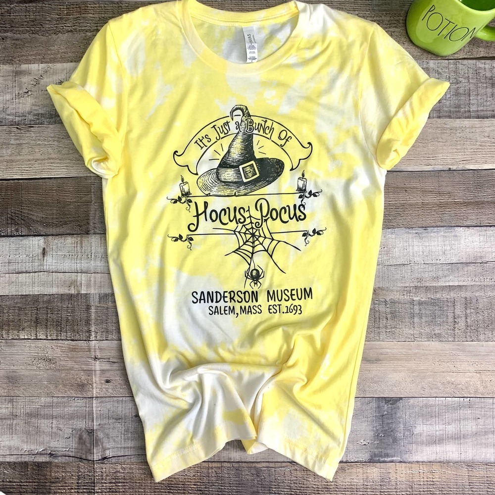 Hocus Pocus Halloween T Shirt bleach dyed tie dyed handmade